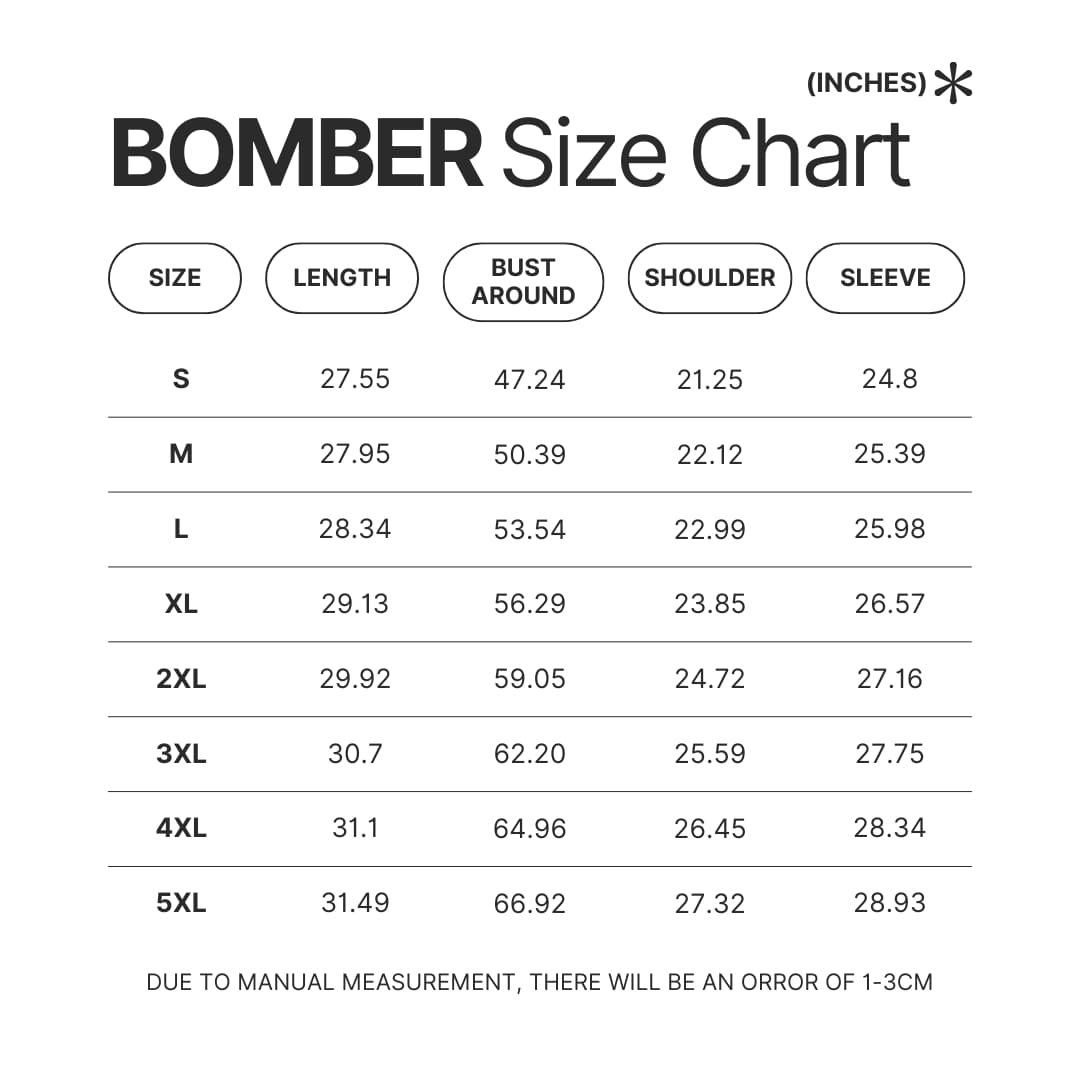 Bomber Size Chart - Danganronpa Store